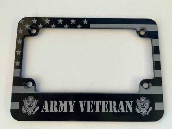 Army Veteran American Flag Billet Aluminum Motorcycle License Plate Frame