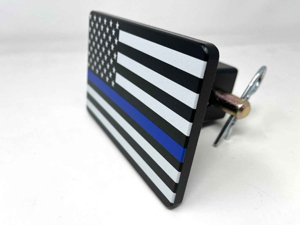 Blue Line With American Flag Hitch Cover
