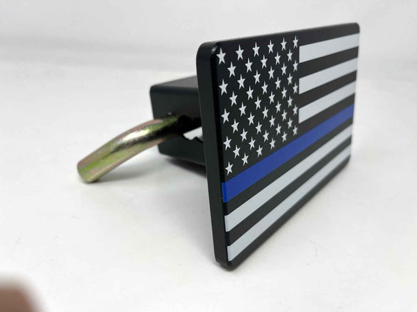 Blue Line With American Flag Hitch Cover