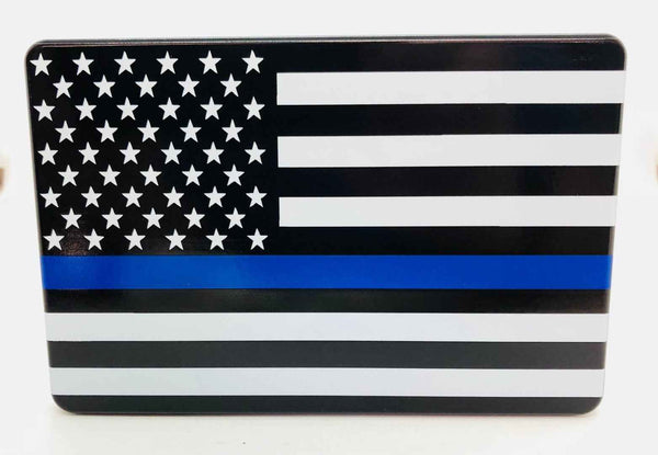 Blue Line With American Flag Hitch Cover