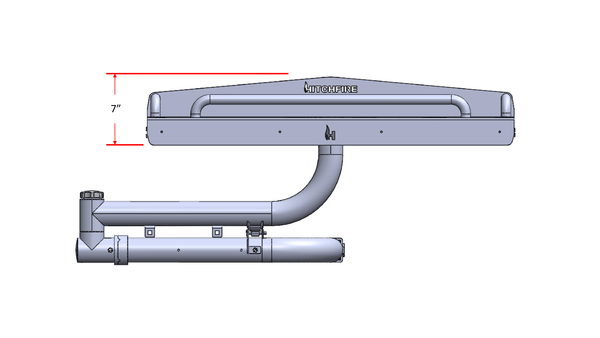 Cook station diagram with 7 in dimension and curved gas manifold pipe