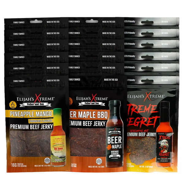 Elijah’s Xtreme Beef Jerky Bulk Trio - 6 bags of Each Flavor, 18 bags total (3lbs)