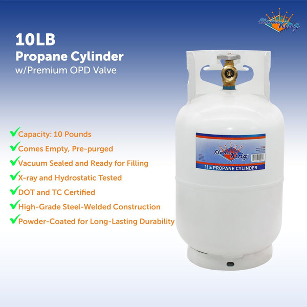 Flame King 10lb Propane Tank LP Cylinder with OPD - HitchFire