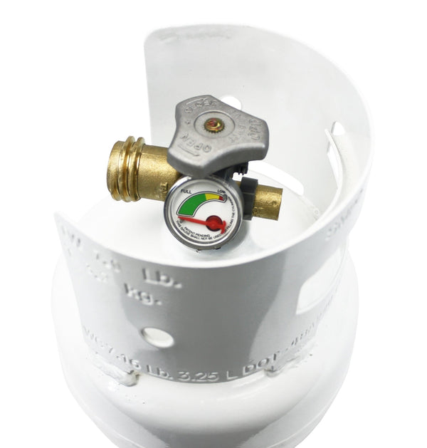3 lb propane gas cylinder valve with OPD cap and pressure gauge regulator