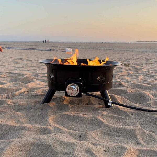 Flame King Outdoor Portable Propane Gas 24" Fire Pit Bowl with Self Igniter Cover Carry Straps