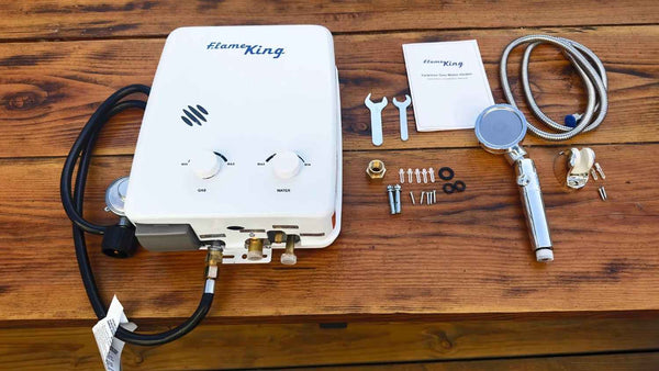 Flame King Tankless Outdoor Portable Camping Hot Shower Propane Gas 5L 1.32GPM Water Heater 34,000 BTU - HitchFire