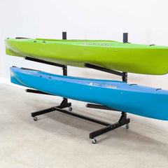 G-Watersport 2 Kayak & Canoe Rack | 2 Levels With Wheels | Single-Sided | Black