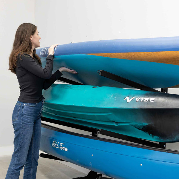 G-Watersport 2 Kayak & Canoe Rack | 2 Levels With Wheels | Single-Sided | Black
