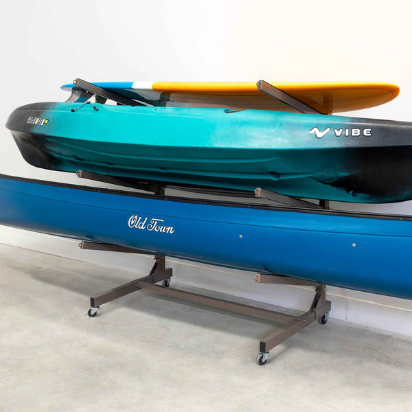 G-Watersport 3 Kayak & Canoe Rack | 3 Levels With Wheels | Single-Sided | Mud