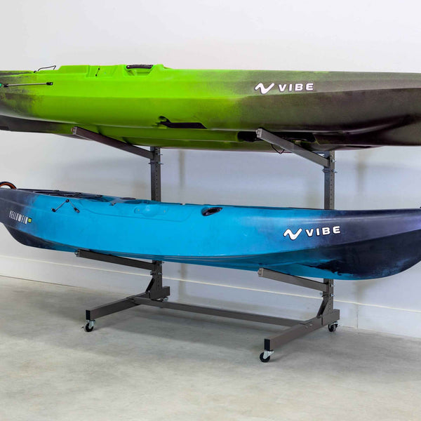 G-Watersport 2 Kayak & Canoe Rack | 2 Levels With Wheels | Single-Sided | Mud