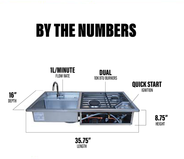 Kitchen insert size diagram: 16 in depth, 35.75 in length, 8.75 in height