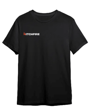 Black T-shirt with HitchFire logo on chest