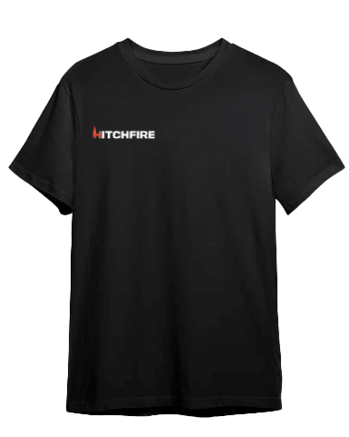 Black T-shirt with HitchFire logo on chest