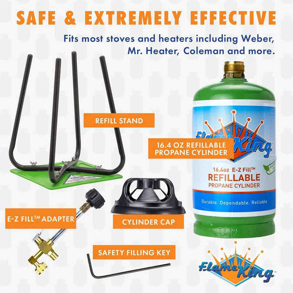 Flame King YSN1LBKTa Eco Friendly 1lb Refillable Reusable Propane Cylinder + Refill Kit