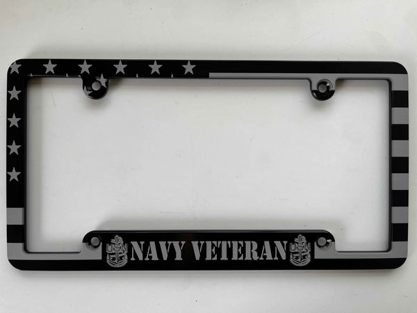 Navy Veteran American Flag Billet Aluminum License Plate Frame