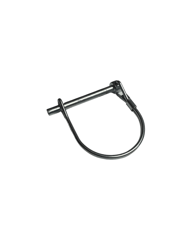 Latch pin with black loop handle and silver metal rod