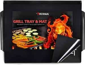Kona Best Grill Tray with Custom Fit Best Grill Mat - The Ultimate Non - Stick Grilling Tray Combo! - HitchFire
