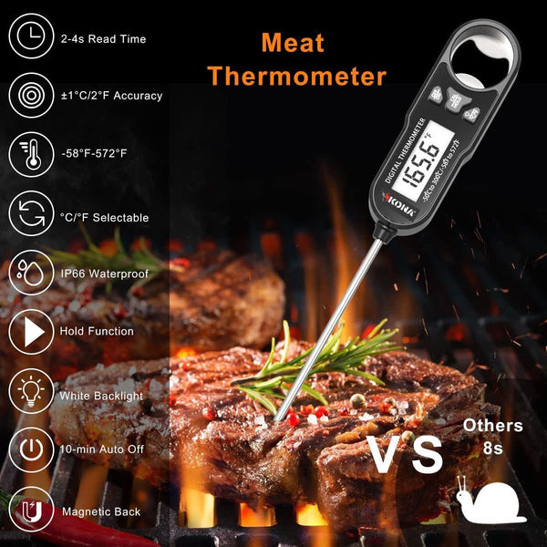 Kona Digital Meat and Candy Thermometer with Backlit LED Screen - Compact and Accurate Cooking Tool for Perfectly Cooked Food Every Time! Ideal for BBQ, Grilling, Kitchen, Oven, and Smoker - HitchFire