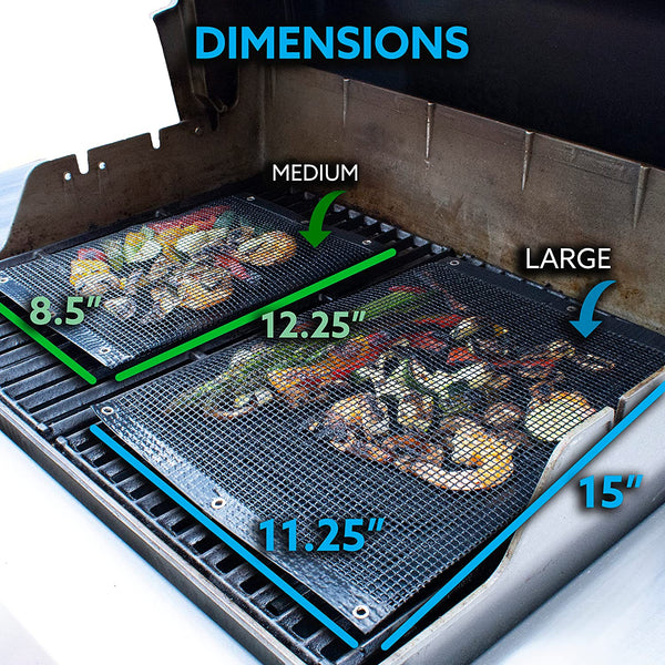 Kona Mesh Grill Bags - For Outdoor & Indoor Grills - Patented Easy Close BBQ Grilling Bags For Veggies - Reusable, Non Stick & Easy to Clean (1 Large and 1 Medium) - HitchFire