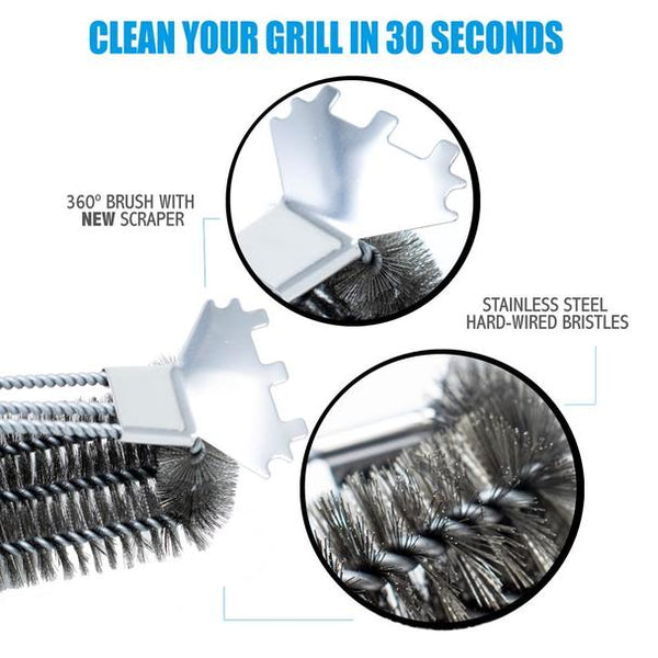 Kona Speed/Scrape Grill Brush & Scraper with Flex Grip Handle - Stainless Steel Bristles - HitchFire