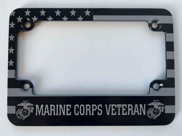 Marine Corps Veteran American Flag Billet Aluminum Motorcycle License Plate Frame