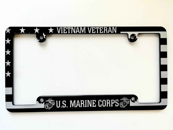 Marine Corps Vietnam Veteran American Flag Billet Aluminum License Plate Frame