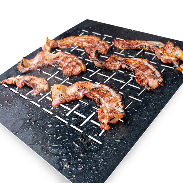 Black grill mat with holes, 16 x 13 in, set of 2, with white grate lines