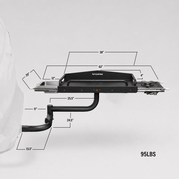 Cook station size diagram with dimensions and 95LBS weight label.