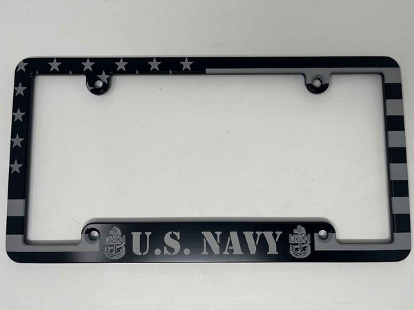 Navy American Flag Billet Aluminum License Plate Frame