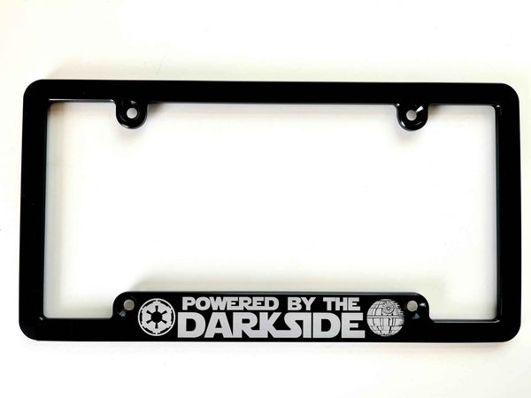 Powered By The Darkside Billet Aluminum License Plate Frame