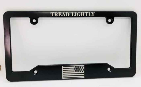 Reverse American Flag Tread Lightly Billet Aluminum License Plate Frame