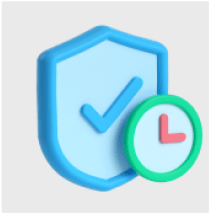 Shipping protection icon: blue shield with check mark and green clock with red L