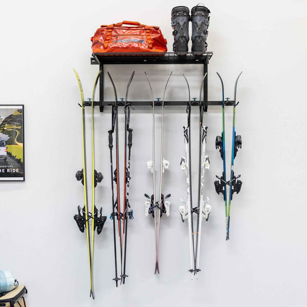 Lone Peak Ski Rack + Shelf | Adjustable Wall Storage System | Holds 5 Pairs of Skis