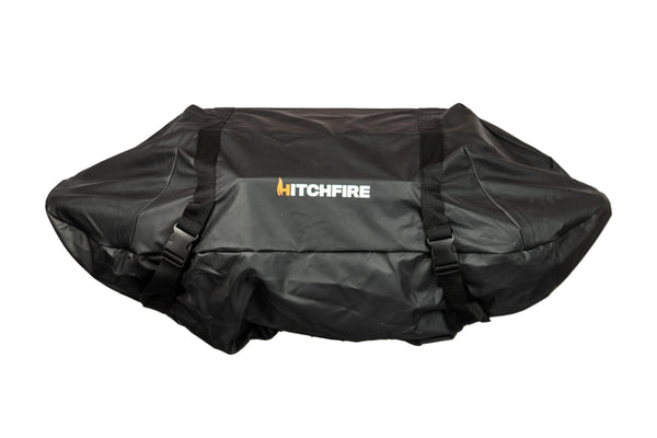 Super Gameday bundle: black grill cover with HITCHFIRE logo and fabric straps