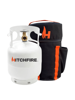 Super Gameday bundle: white propane tank with black case and orange strap