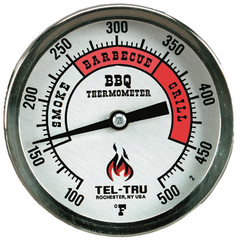 Tel-Tru Barbecue Thermometer, BQ300, 3" aluminum dial, 4" stem, RED zones