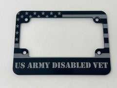 US Army Disabled Veteran American Flag Billet Aluminum Motorcycle License Plate Frame