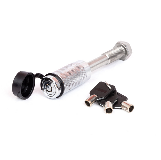 Locking hitch pin on white with keys
