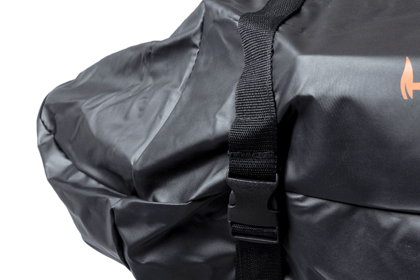 Black grill cover tie-down strap with buckle and reinforced loop
