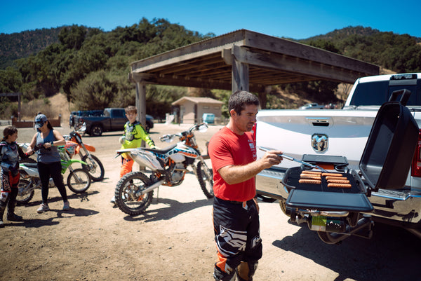 Grilling hotdogs with motorcycles