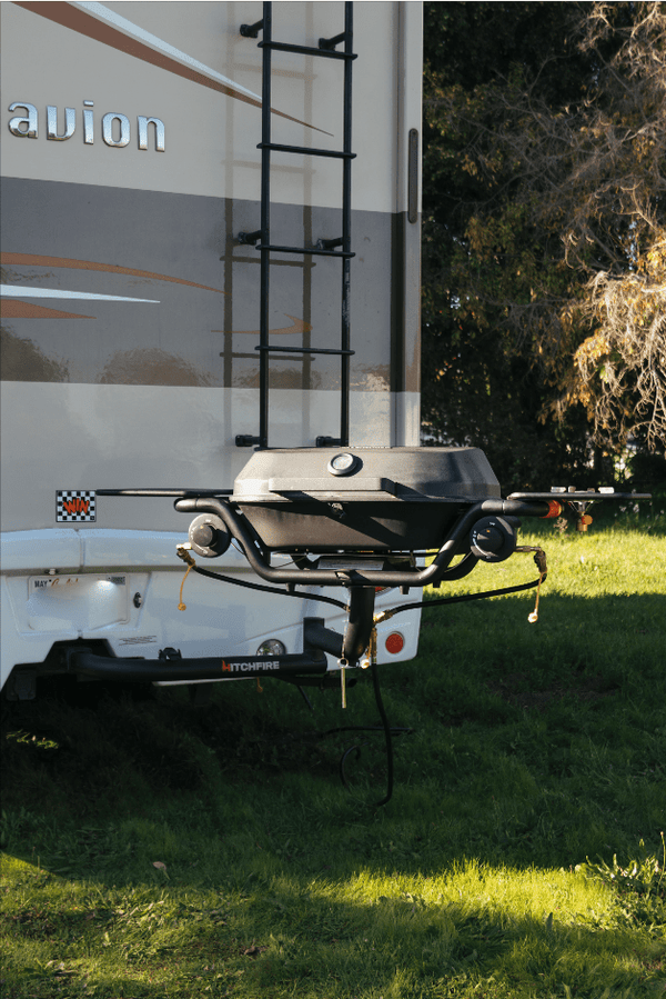 Quick connect hoses and brass fittings under RV grill
