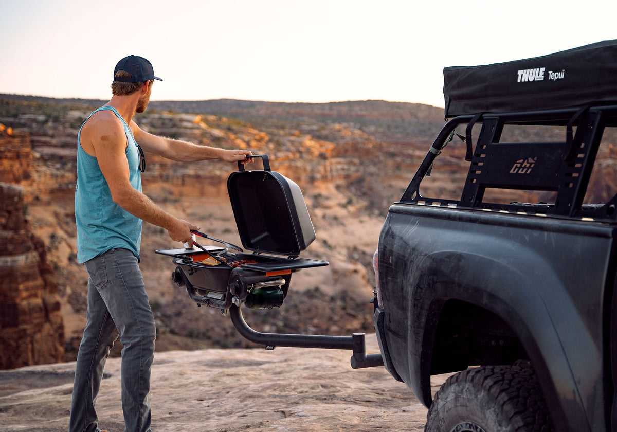 HitchFire grill mounted on a truck hitch