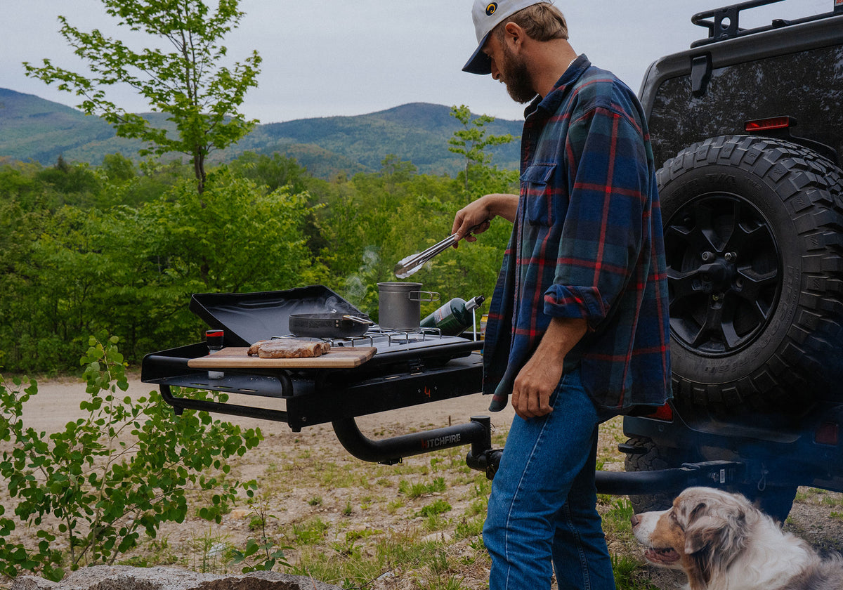 Overland rig with a loaded HitchFire Ledge cargo platform