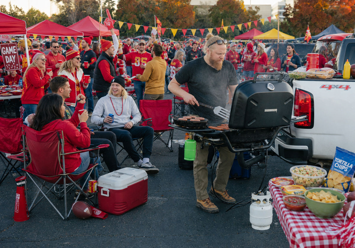 HitchFire setup running in a gameday parking lot